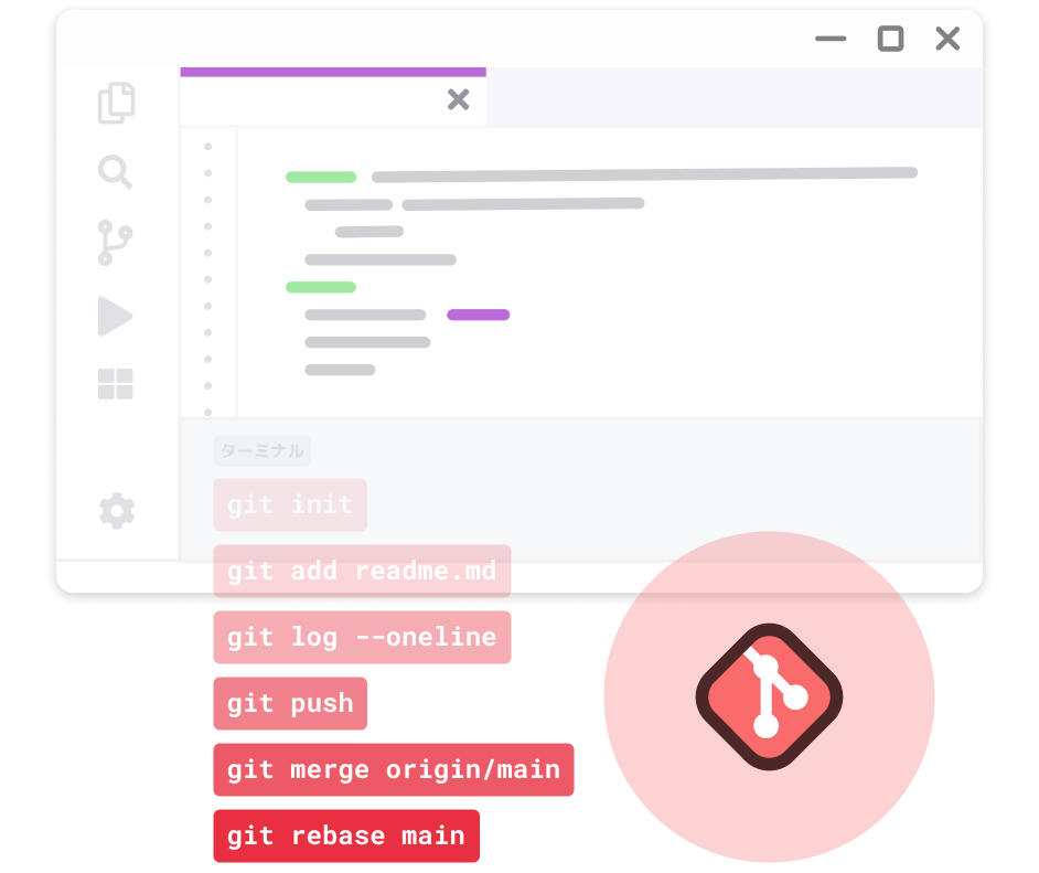 Visual Studio CodeのターミナルでGitコマンドを実行するイメージ